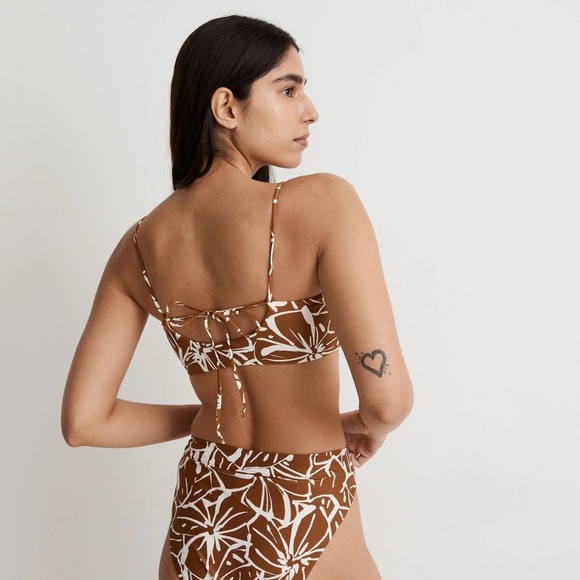 NWT Madewell Tie-Back Bikini Top in Abstract Flora Sepia Size Large - Picture 4 of 10